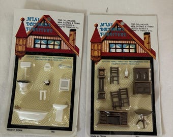 Dollhouse Mini Furniture Plastic Sets Dining Room Bathroom NEW Set Of 2