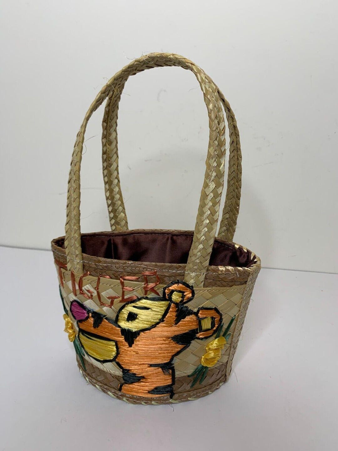 Vintage TIGGER Woven Wicker Rattan Straw Handbag Tote Purse Bag Basket ...