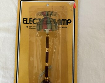 Dollhouse Miniature Floor Lamp Stain Glass Look Brown & Brass 1:12 12v Plug NEW