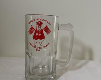 Capitol City Lodge 141 Annual Pig Roast 1981 Souvenir Clear Glass Mug Large 8"