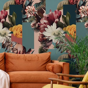 Boho colorful floral wallpaper | Floral Wall Decor | Home Renovation | Wall Art | Peel and Stick Or Non Self-Adhesive Vinyl Wallpaper