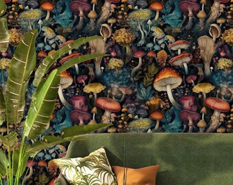 Dark Vintage Mushroom Wallpaper Wall Decor Home Renovation Wall Art ...