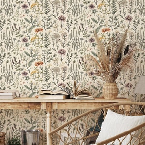 Field flowers wallpaper, wall mural | Wall Decor | Home Renovation | Wall Art | Peel and Stick Or Non Self-Adhesive Vinyl Wallpaper