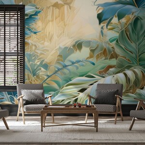 Colorful leaf wallpaper, leaves pattern | Wall Decor | Home Renovation | Wall Art | Peel and Stick Or Non Self-Adhesive Vinyl Wallpaper