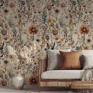 Watercolor floral boho wallpaper | Floral Wall Decor | Home Renovation | Wall Art | Peel and Stick Or Non Self-Adhesive Vinyl Wallpaper
