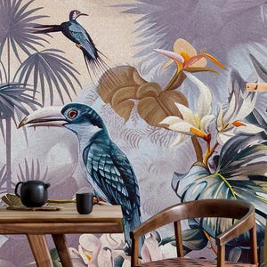 Tropical Leaves art Wallpaper | Tropical Wall Mural | Home Renovation | Wall Art | Peel & Stick Or Non Self-Adhesive Vinyl Wallpaper