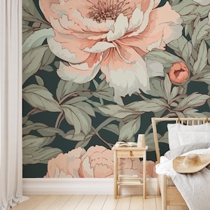 Boho Blumen Tapete, Blumenmuster | Wanddekoration | Haus-Renovierung | Wandkunst | Schälen und kleben oder nicht selbstklebende Vinyltapete