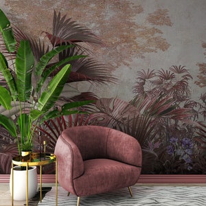 Vintage tropical wallpaper, exotic palm Floral Wall Decor Home Renovation Wall Art Peel & Stick Or Non Self-Adhesive Vinyl Wallpaper image 2