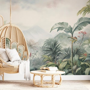 Tropical paradise vintage wallpaper | Exotic Wall Decor | Home Renovation | Wall Art | Peel and Stick Or Non Self-Adhesive Vinyl Wallpaper