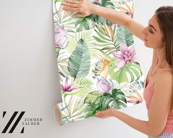 Watercolor blooming floral and leaf wallpaper| Wall Decor | Home Renovation | Wall Art | Peel and Stick Or Non Self-Adhesive Vinyl Wallpaper