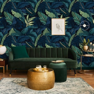 Tropical green leaves wallpaper | Botanical Wall Decor | Home Renovation | Wall Art | Peel and Stick Or Non Self-Adhesive Vinyl Wallpaper