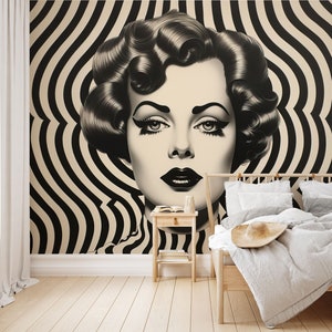 Vintage wallpaper, beautiful Retro women | Wall Decor | Home Renovation | Wall Art | Peel and Stick Or Non Self-Adhesive Vinyl Wallpaper