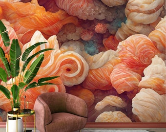 Colorful, abstract sushi and rice wallpaper | Wall Decor | Home Renovation | Wall Art | Peel and Stick Or Non Self-Adhesive Vinyl Wallpaper