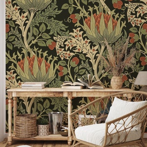 Orientalische Blumen Tapete, Wandbild | Wanddekoration | Haus-Renovierung | Wandkunst | Schälen und kleben oder nicht selbstklebende Vinyltapete