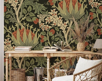 Orientalische Blumen Tapete, Wandbild | Wanddekoration | Haus-Renovierung | Wandkunst | Schälen und kleben oder nicht selbstklebende Vinyltapete
