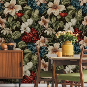Vintage colorful floral wallpaper | Floral Wall Decor | Home Renovation | Wall Art | Peel and Stick Or Non Self-Adhesive Vinyl Wallpaper