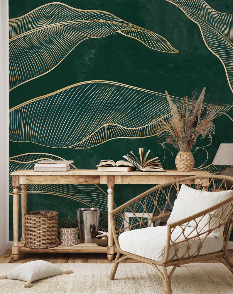 Dark Green Leaf Wallpaper | Wall Decor | Home Renovation | Wall Art ...
