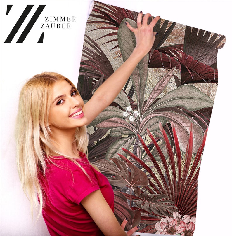 Vintage tropical wallpaper, exotic palm Floral Wall Decor Home Renovation Wall Art Peel & Stick Or Non Self-Adhesive Vinyl Wallpaper image 4
