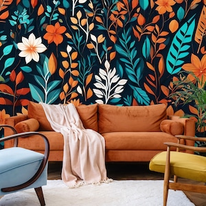 Colorful wallpaper with flower and leaf | Wall Decor | Home Renovation | Wall Art | Peel and Stick Or Non Self-Adhesive Vinyl Wallpaper