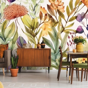Colorful tropical wallpaper, floral pattern  | Wall Decor | Home Renovation | Wall Art | Peel and Stick Or Non Self-Adhesive Vinyl Wallpaper