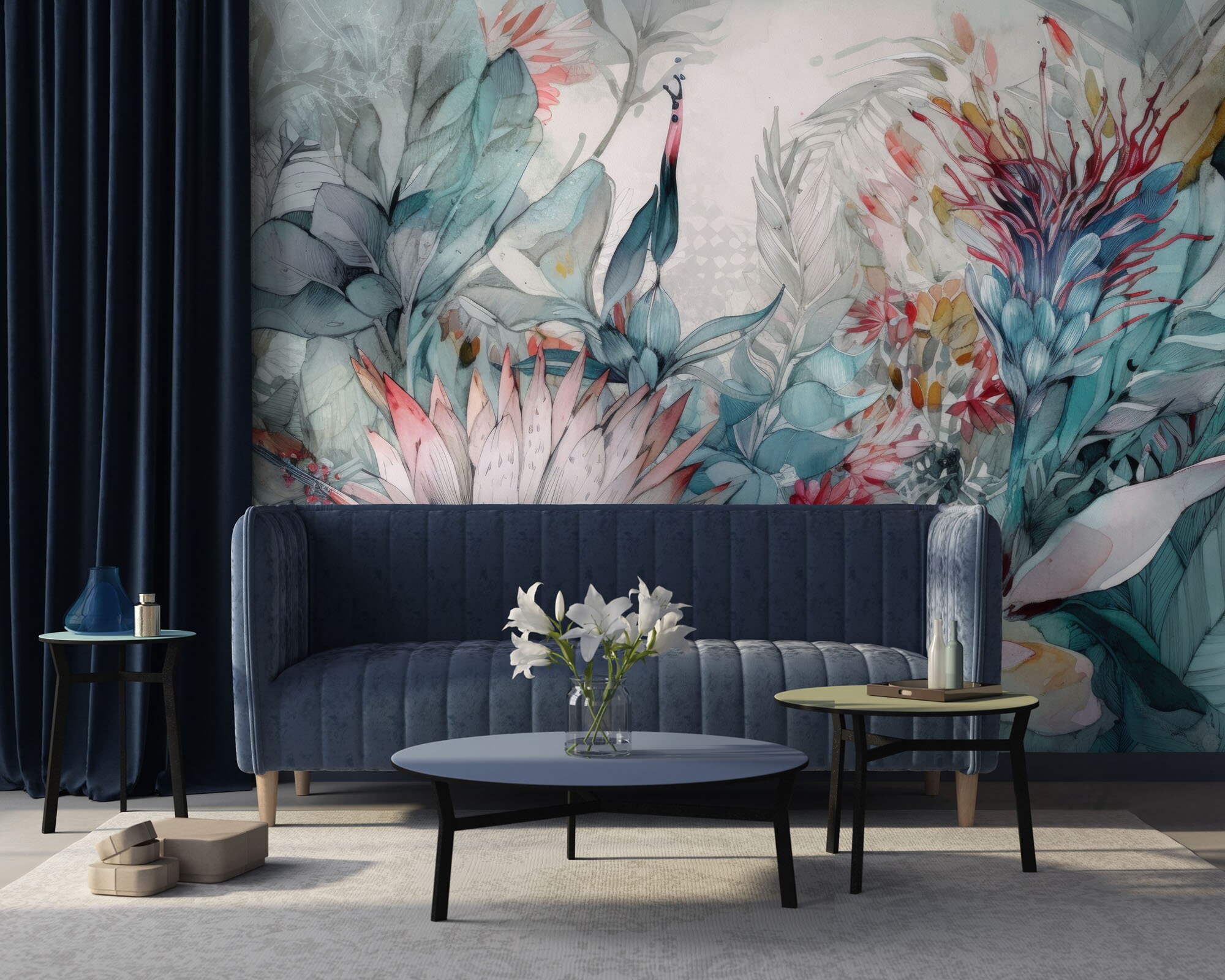 Vintage Wallpaper, Tropical Botanical Flower | Wall Decor | Home ...