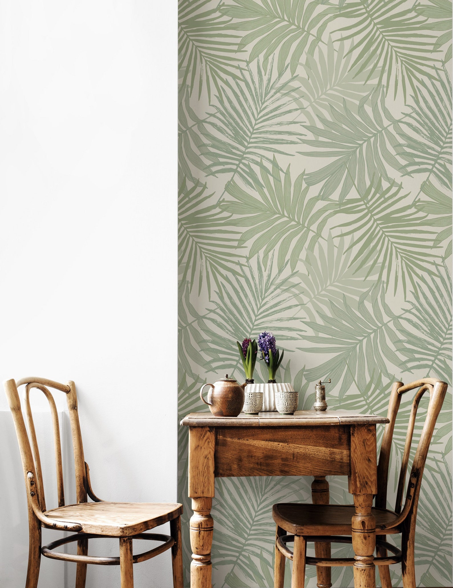 Pastel Green Palm Leaves Tropical Wallpaper | Wall Decor | Home ...