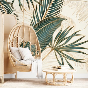 Papier peint tropical de luxe avec feuilles Décoration murale florale Rénovation domiciliaire Art mural Papier peint autocollant ou autocollant image 5