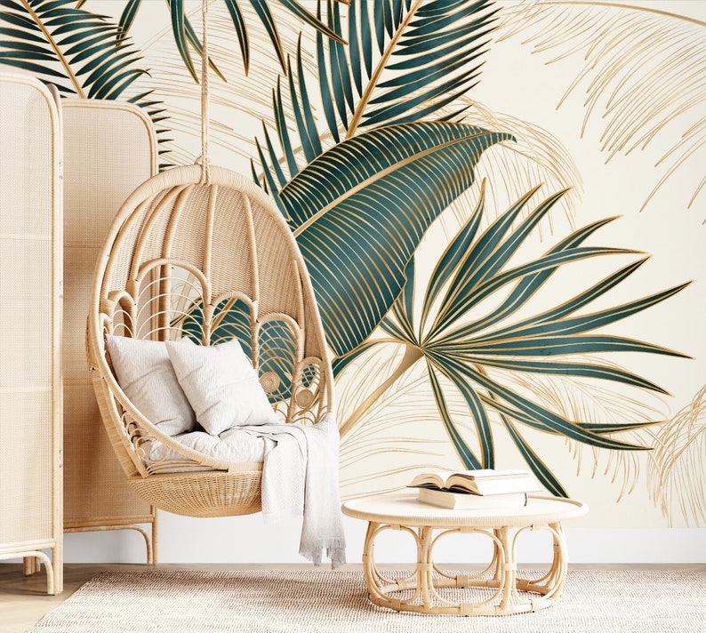 Luxury tropical wallpaper with leaves Floral Wall Decor Home Renovation Wall Art Peel and Stick Or Non Self-Adhesive Vinyl Wallpaper zdjęcie 5