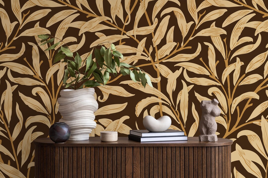 Beige Leaf Wallpaper | Floral Wall Decor | Home Renovation | Wall Art ...