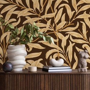 Beige Tapete | Blumenwanddekor | Haus-Renovierung | Wandkunst | Schälen und kleben oder nicht selbstklebende Vinyltapete