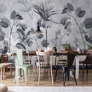 Black and white floral meadow wallpaper | Wall Decor | Home Renovation | Wall Art | Peel and Stick Or Non Self-Adhesive Vinyl Wallpaper