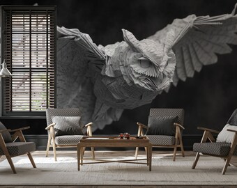Dark wallpaper with owl bird | Wall Decor | Home Renovation | Wall Art | Peel and Stick Or Non Self-Adhesive Vinyl Wallpaper