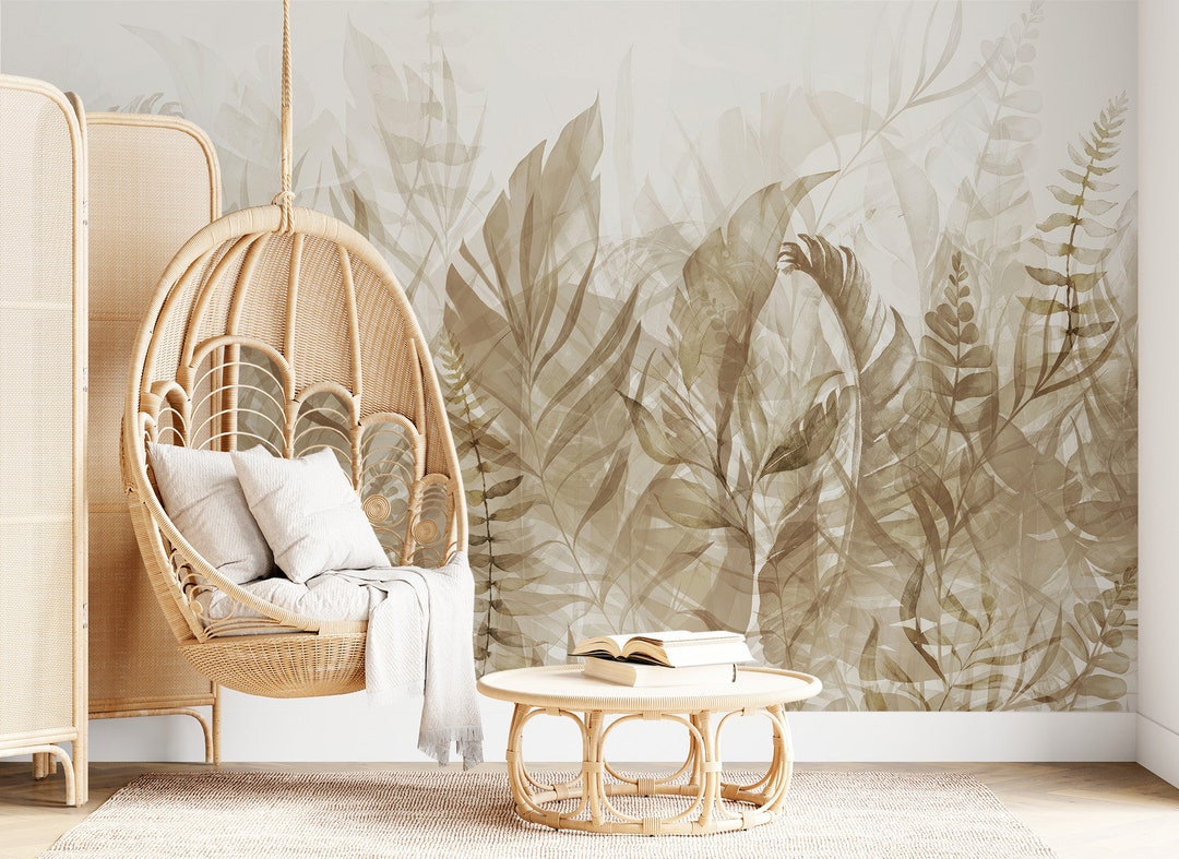 Brown Vintage Leaves Wallpaper | Botanical Wall Decor | Home Renovation ...