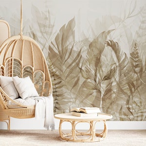 Braune Vintage Blätter Tapete | Botanische Wanddekoration | Haus-Renovierung | Wandkunst | Schälen und kleben oder nicht selbstklebende Vinyltapete