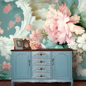 Vintage flower wallpaper, pastel floral | Wall Decor | Home Renovation | Wall Art | Peel and Stick Or Non Self-Adhesive Vinyl Wallpaper
