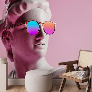 Pop Art rosa Tapete, antike Statue Wanddekoration | Haus-Renovierung | Wandkunst | Schälen und kleben oder nicht selbstklebende Vinyltapete