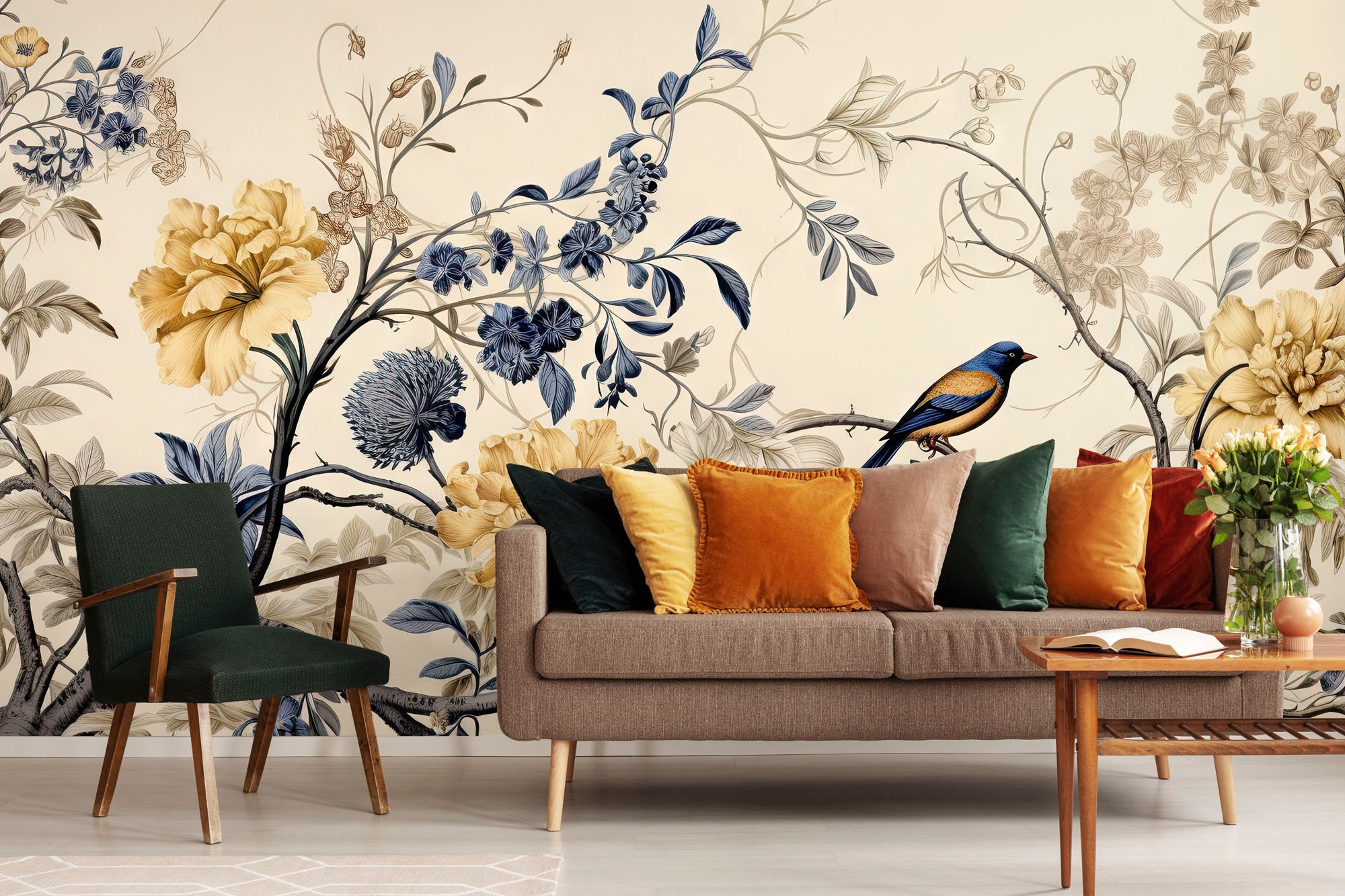 Floral Garden Mural, Bird Wallpaper | Wall Decor | Home Renovation ...
