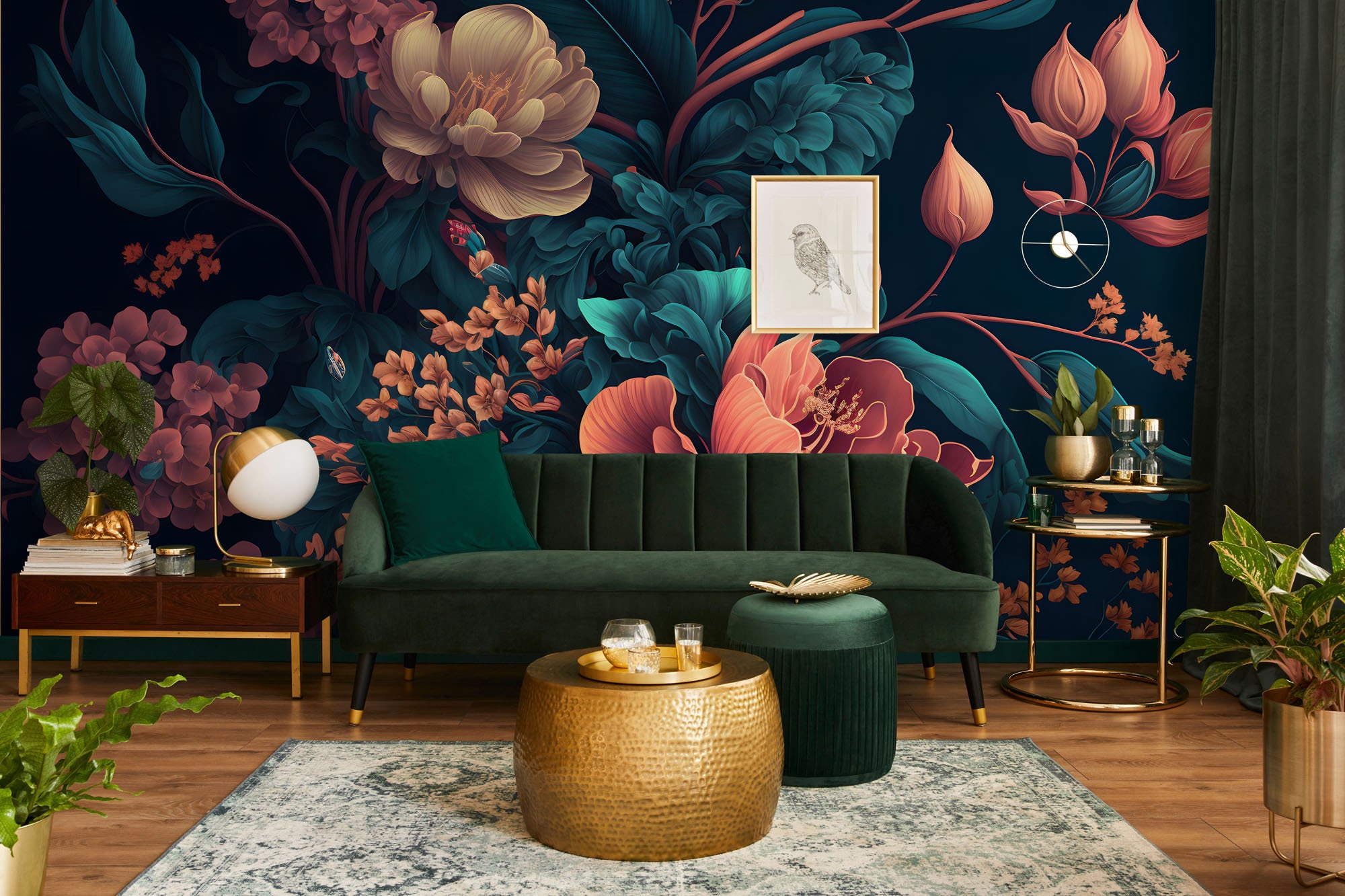 Dark Floral Wallpaper With Flower and Leaf | Wall Decor | Home ...