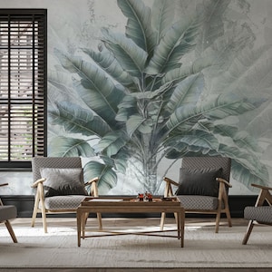 Tropische Bananenbaum Tapete | Wanddekoration | Haus-Renovierung | Wandkunst | Schälen und kleben oder nicht selbstklebende Vinyltapete