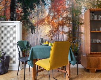 Rainbow autumn forest wall mural | Wall Decor | Home Renovation | Wall Art | Peel and Stick Or Non Self-Adhesive Vinyl Wallpaper