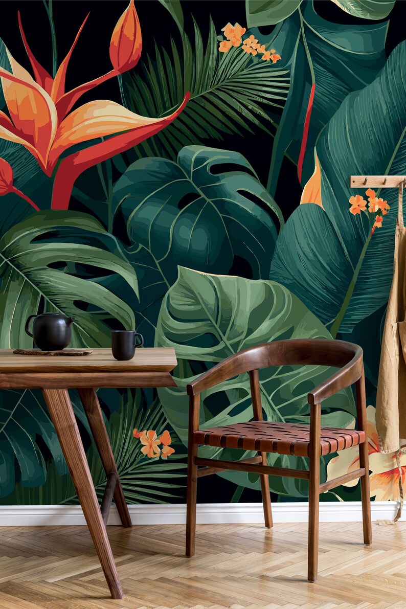 Green Tropical Wallpaper, Monstera Leaf | Wall Decor | Home Renovation ...