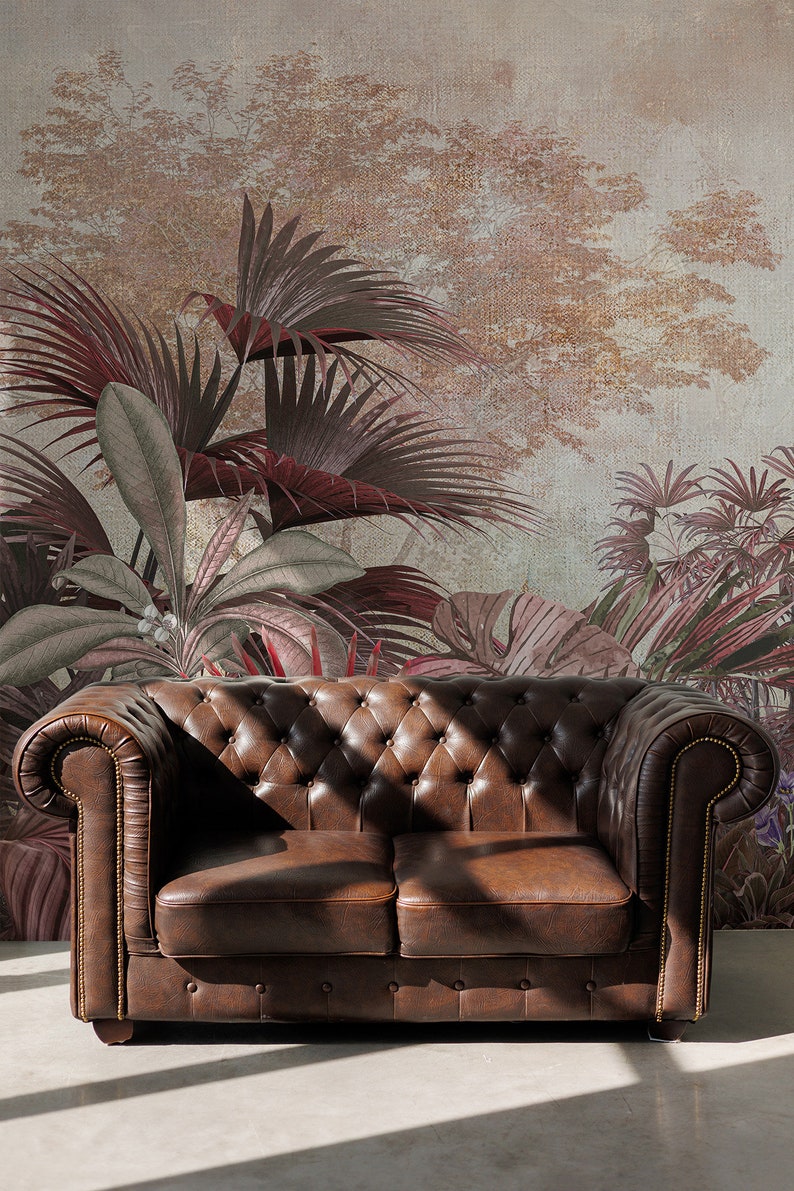 Vintage tropical wallpaper, exotic palm Floral Wall Decor Home Renovation Wall Art Peel & Stick Or Non Self-Adhesive Vinyl Wallpaper image 5