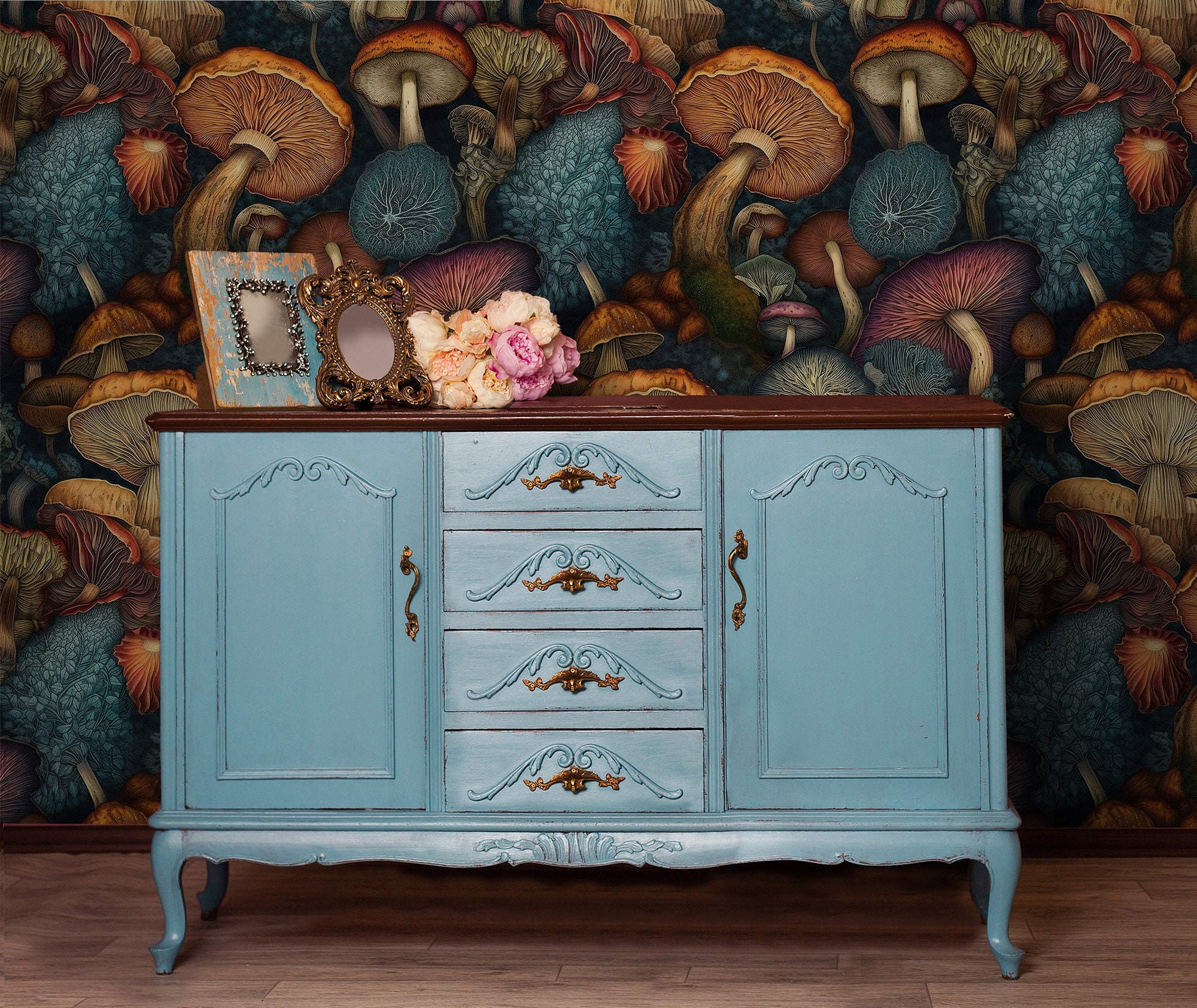 Dark Vintage Mushroom Wallpaper | Wall Decor | Home Renovation | Wall ...