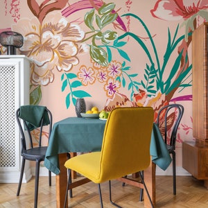 Blumen Tapete, Wandbild | Wanddekoration | Haus-Renovierung | Wandkunst | Schälen und kleben oder nicht selbstklebende Vinyltapete