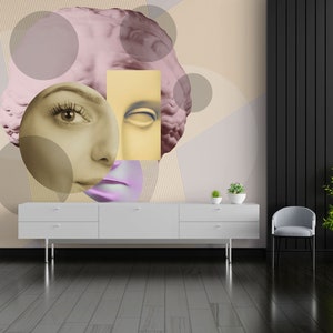 Moderne collage Tapete, antike Statue Kopf | Haus-Renovierung | Wandkunst | Schälen und kleben oder nicht selbstklebende Vinyltapete