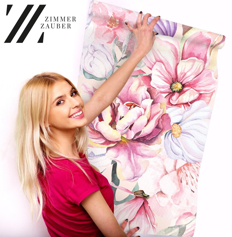 Blooming Floral Wallpaper, Watercolor Pastel | Wall Decor | Home ...
