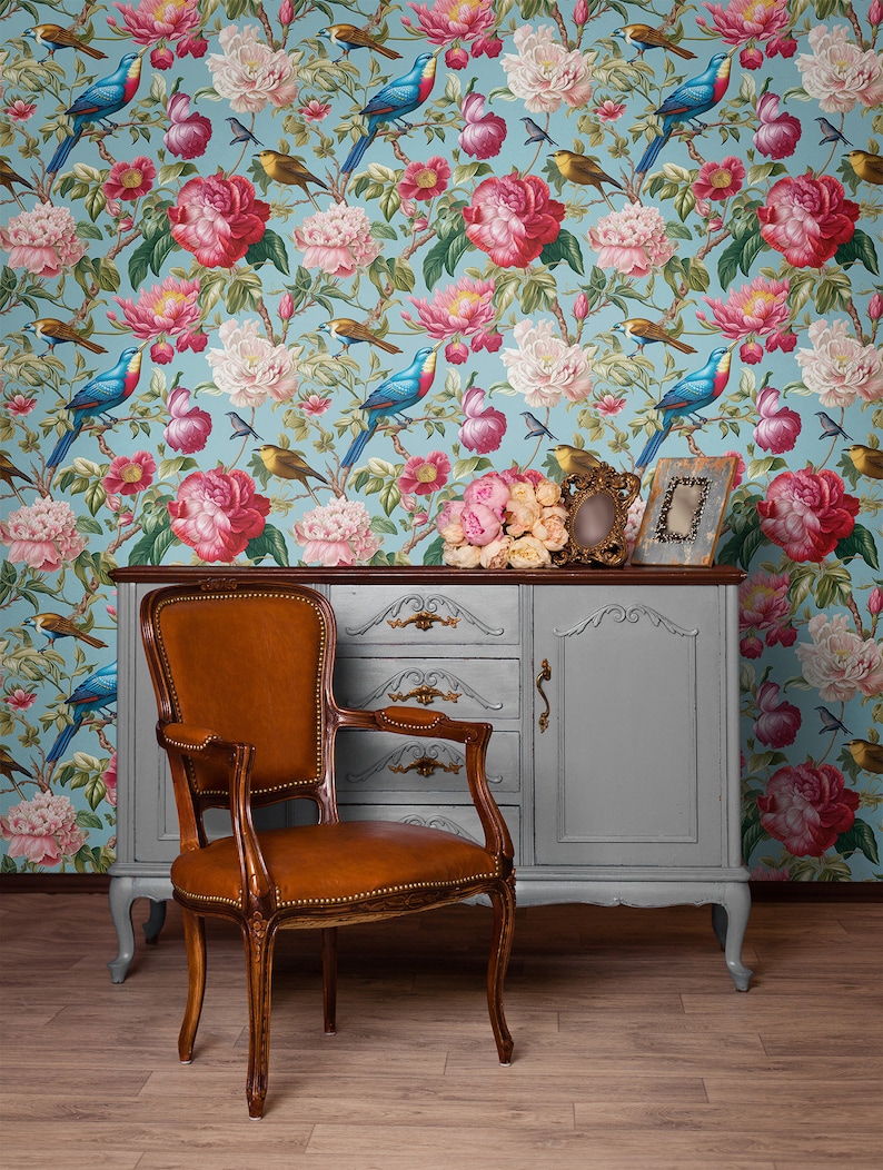 Buy Wallpaper With Exotic Flowers & Birds Floral Wall Decor Home