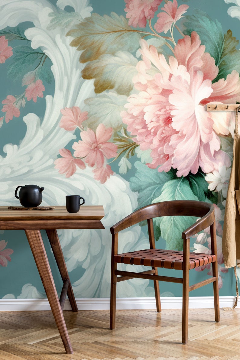 Vintage Blumen Tapete, pastell floral Wanddekoration Haus-Renovierung Wandkunst Schälen und kleben oder nicht selbstklebende Vinyltapete Bild 5
