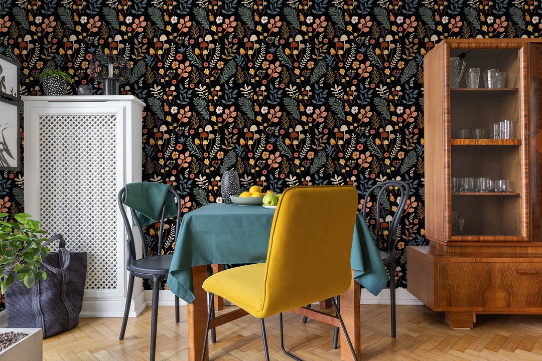 Dark Floral Elegant Wallpaper, Flower and Plant Wall Decor | Home ...