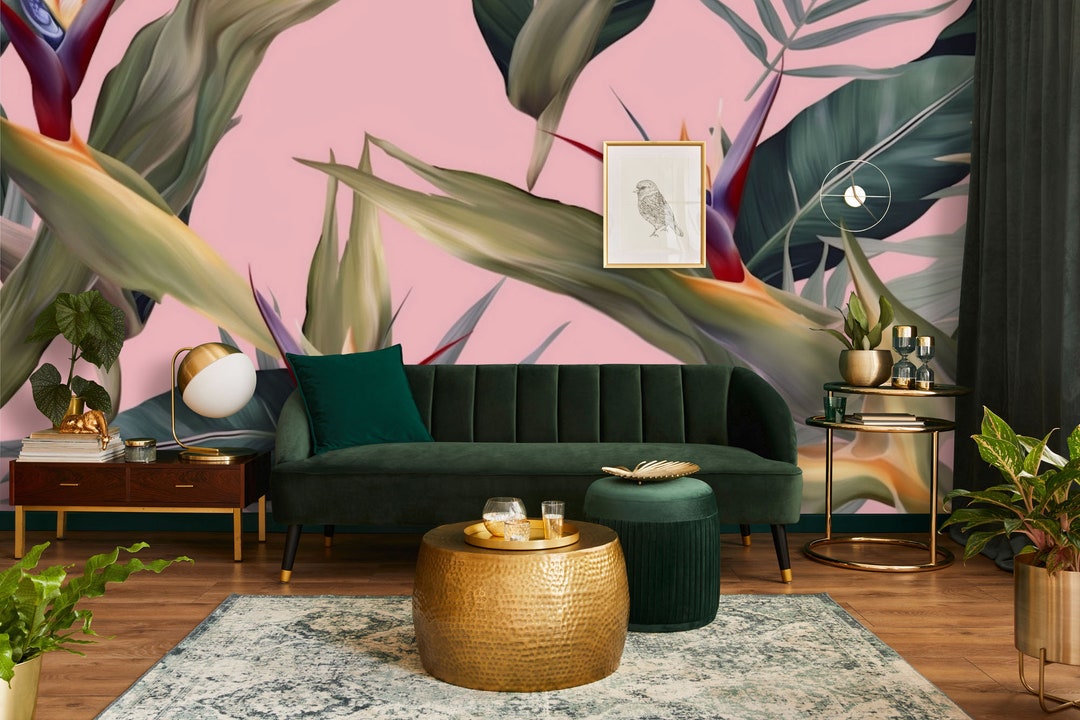 Buy Tropical Pink Jungle Wallpaper, Flower Leaf Wall Decor Home